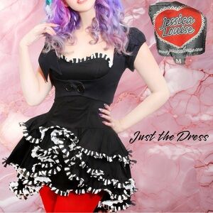 2011 Black & White Jessica Louise Strapless Mini Ruffle Hi Low Dress Size Md